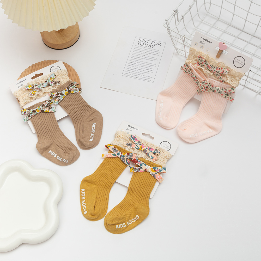 Unisex Baby Socks Non Slip - 3 adet çiçek baskı yay bebek