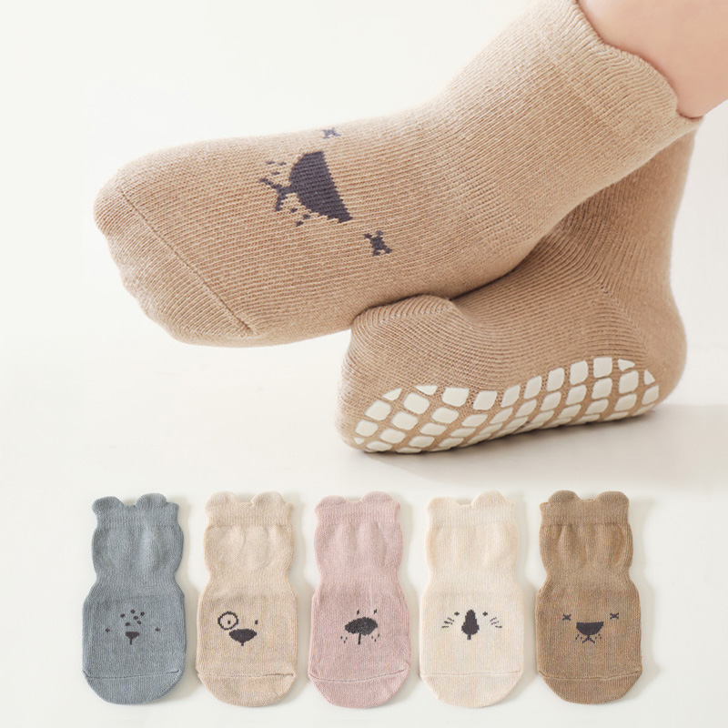 Unisex Baby Socks Non Slip - 3/5 Çift Bebek Sevimli Hayvanlar Desen