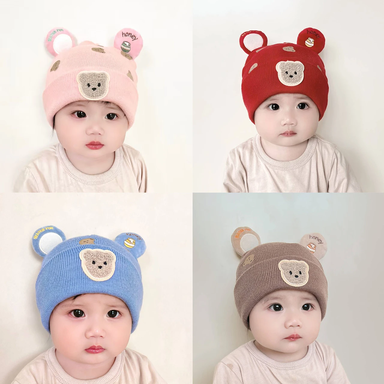 Infant Beanie Hat With Ears - Kış Sıcak Bebek Bere Şapka Sevimli