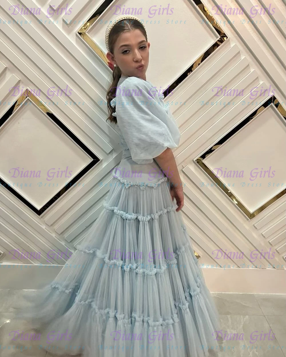Zarif Kaliteli Açık Mavi Çiçek - Toddler Girl Tulle Party Dress incelemesi ve fiyatı
