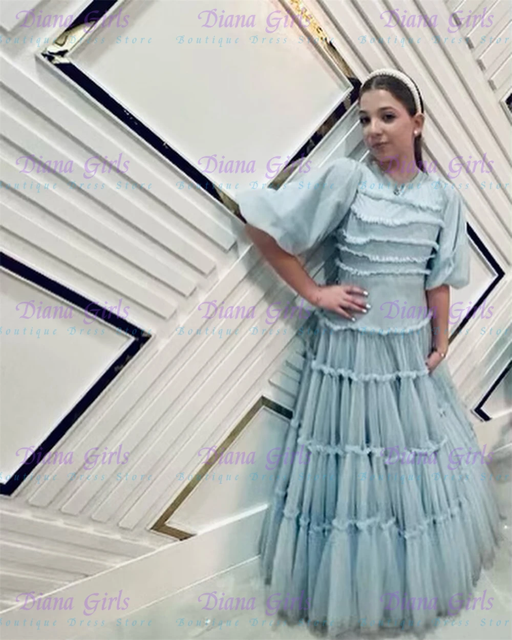 Zarif Kaliteli Açık Mavi Çiçek - Toddler Girl Tulle Party Dress incelemesi ve fiyatı